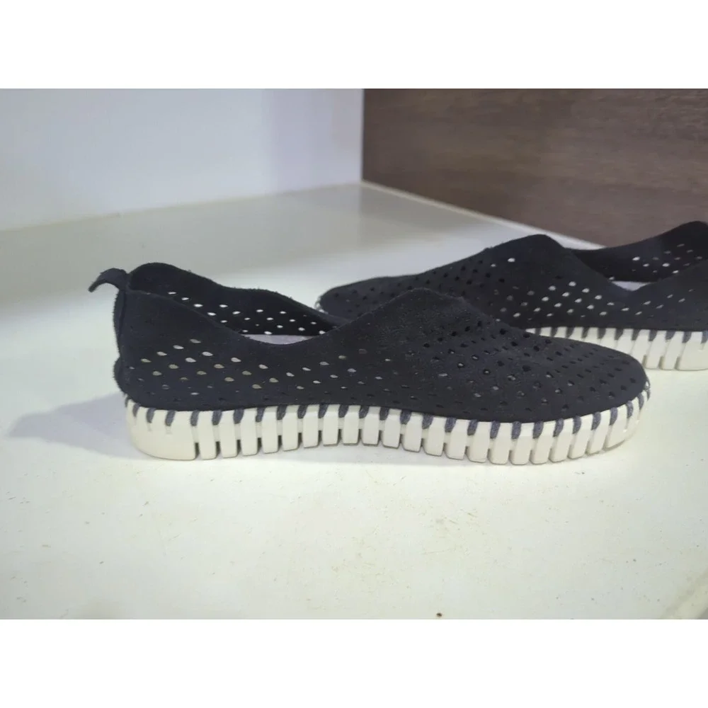 Ilse Jacobsen Tulip Plateau Black Perforated Slip On Sneakers EU 36 US 6-6.5